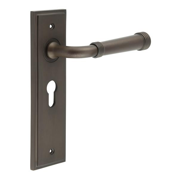 High quality image of Burlington - Highgate Door Handle Euro Backplate Dark Bronze Sku. BUR35KIT89
