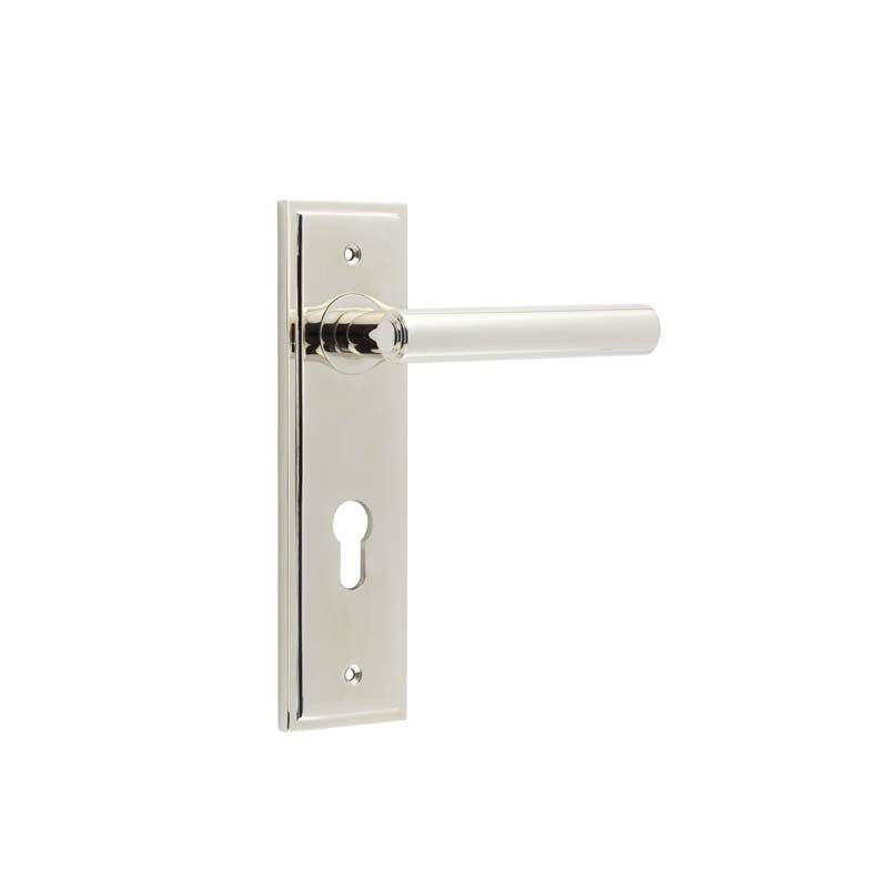 High quality image of Burlington - Richmond Door Handle Din Euro Backplate Polished Nickel Sku. BUR45KIT168