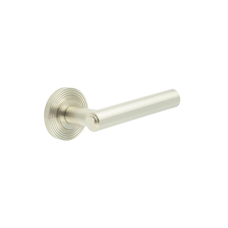 High quality image of Burlington - Richmond Door Handles Reeded Rose Satin Nickel Sku. BUR45KIT316