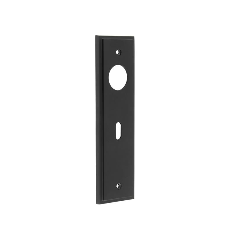 Frelan Hardware Door Furniture Black Burlington - 200x55mm AB Key 57mm C/C Backplates for lever on rose