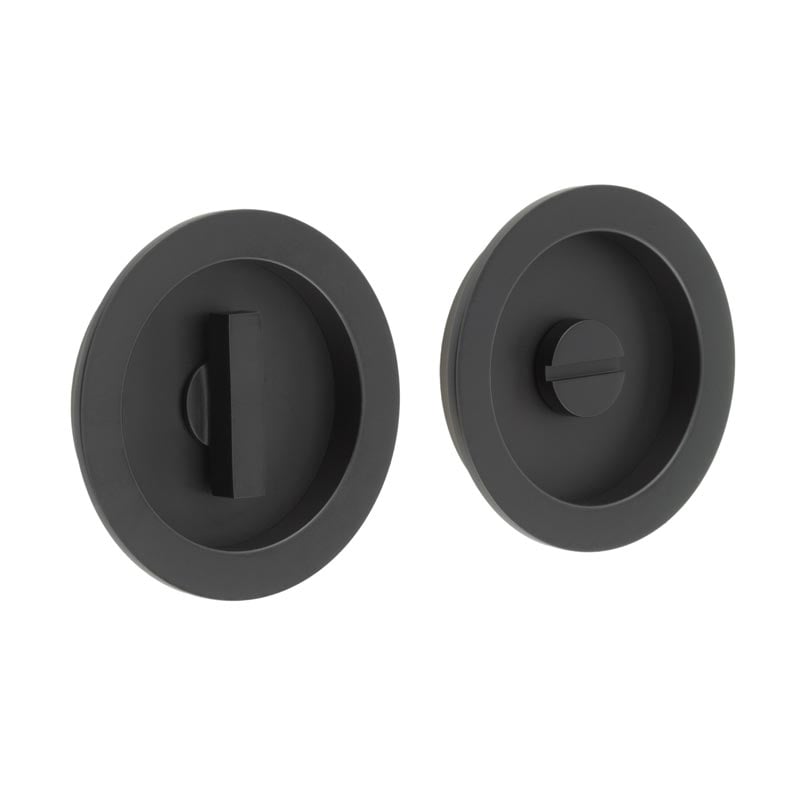 Frelan Hardware Door Furniture Black / Flush Pull / Round Burlington - 65x12x3mm MB round concealed WC flush pull set
