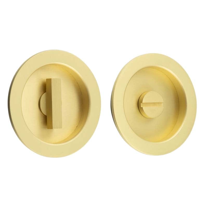 Frelan Hardware Door Furniture Satin Brass / Flush Pull / Round Burlington - 65x12x3mm SB round concealed WC flush pull set