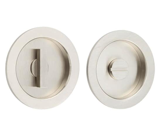 Frelan Hardware Door Furniture Satin Nickel / Flush Pull / Round Burlington - 65x12x3mm SN round concealed WC flush pull set