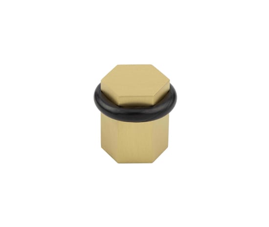 Frelan Hardware Door Furniture Satin Brass / Floor Door Stop Burlington - SB hexagonal floor mounted door stop
