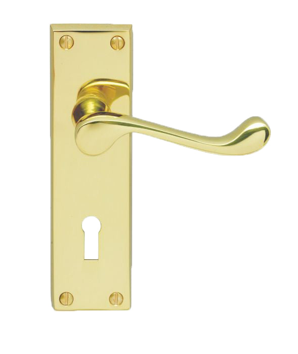 High quality image of Carlisle Brass - Contract Victorian Scroll Lever on Lock Backplate - Polished Brass | Sku. cbs54 | Trade Door Handles.