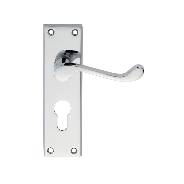 High quality image of Carlisle Brass - Contract Victorian Scroll Lever on Euro Lock Backplate - Polished Chrome | Sku. cbs54ycp | Trade Door Handles.