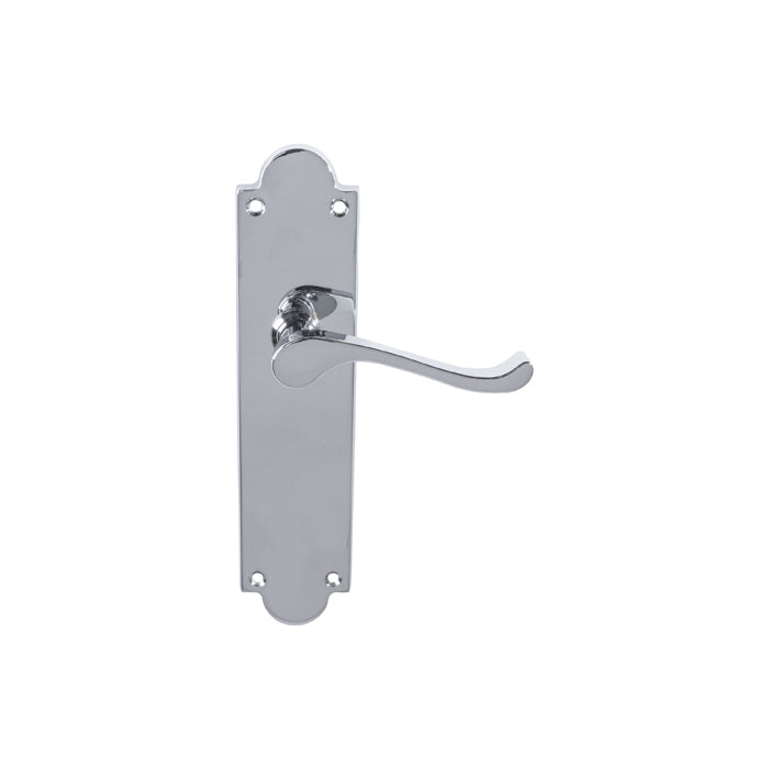 High quality image of Carlisle Brass - Victorian Scroll Lever On Shaped Backplate - Latch - Polished Chrome | Sku. cbs67cp | Trade Door Handles.