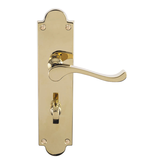 High quality image of Carlisle Brass - Victorian Scroll Lever On Shaped Backplate - Bathroom 57Mm C/C - Polished Brass | Sku. cbs68wc | Trade Door Handles.