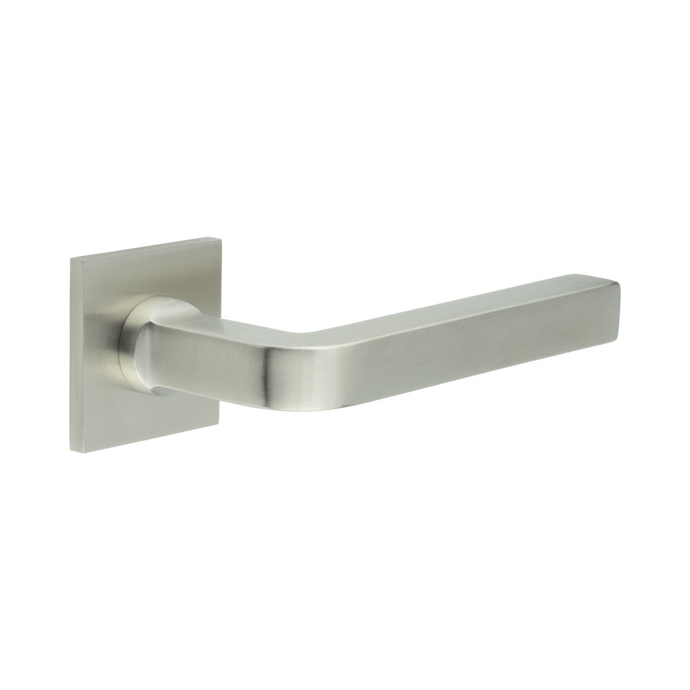 High quality image of CRES - CR-104 Satin Stainless Steel Sprung Square Rose Door Handle Sku. CR-104B1SSS