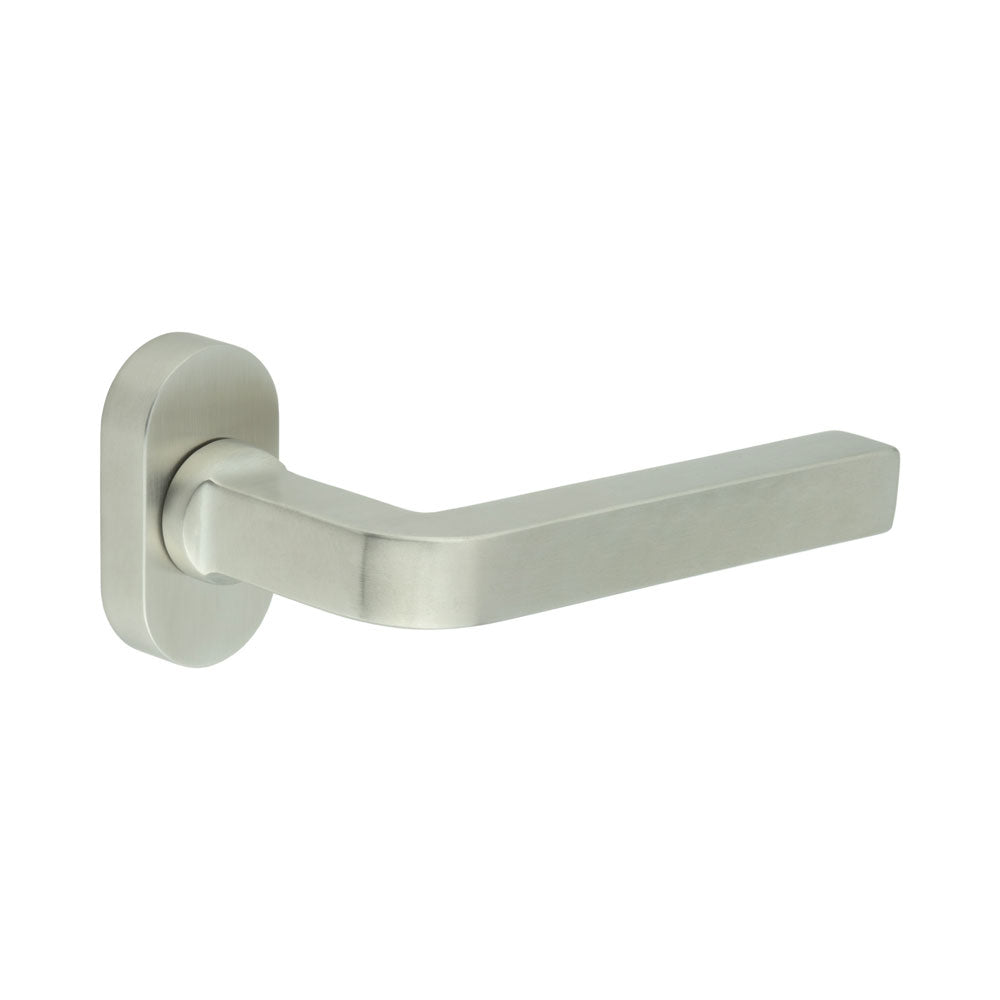 High quality image of CRES - CR-104 Satin Stainless Steel Multi Point Oval Rose Door Handle Sku. CR-104C4SSS