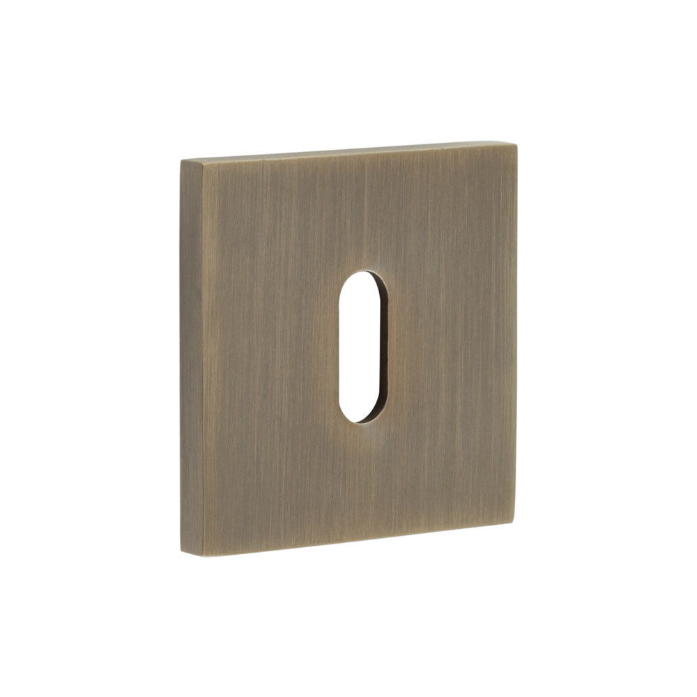 High quality image of CRES - CR-T10 Antique Brass Standard Keyway Square Rose Escutcheon Sku. CR-T10AB