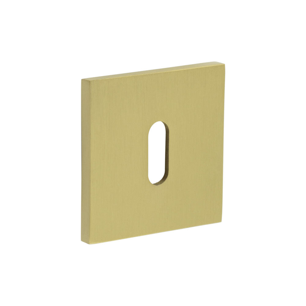 High quality image of CRES - CR-T10 Satin Brass Standard Keyway Square Rose Escutcheon Sku. CR-T10SB
