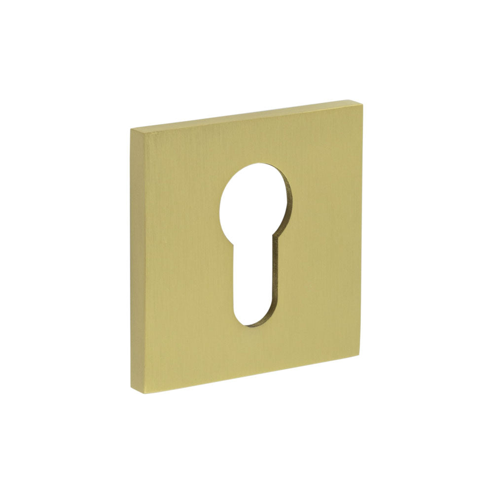 High quality image of CRES - CR-U10 Satin Brass Euro Keyway Square Rose Escutcheon Sku. CR-U10SB