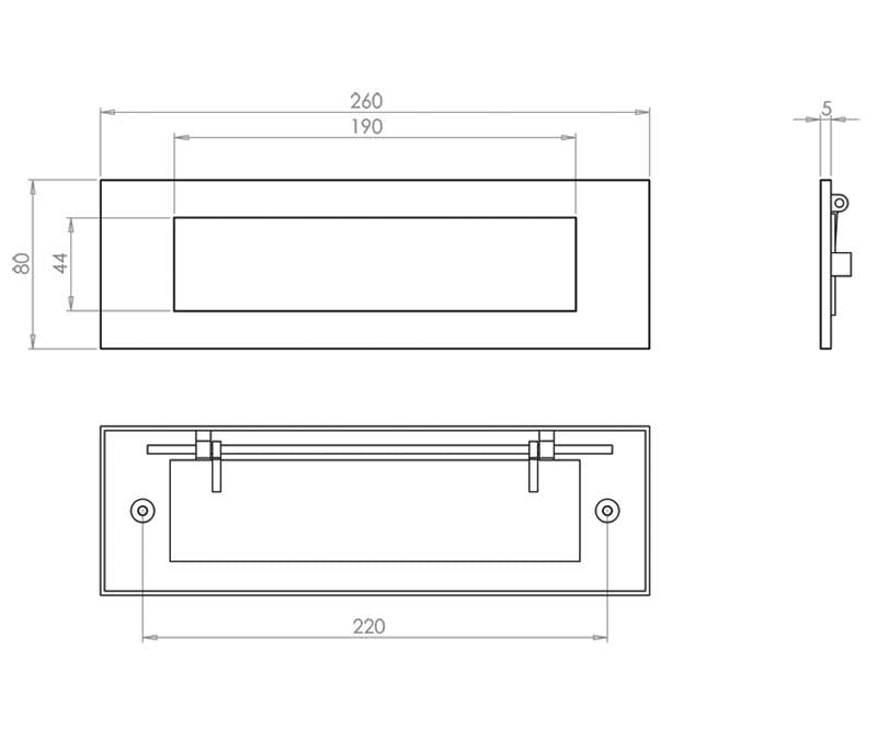 Technical drawing of of Frelan - Antique Plain Letterplates 260x80mm Black Sku. JAB12A
