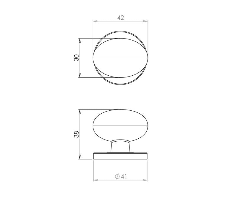 Technical drawing of of Frelan - Oval Cupboard Knob 38mm Black Sku. JAB45