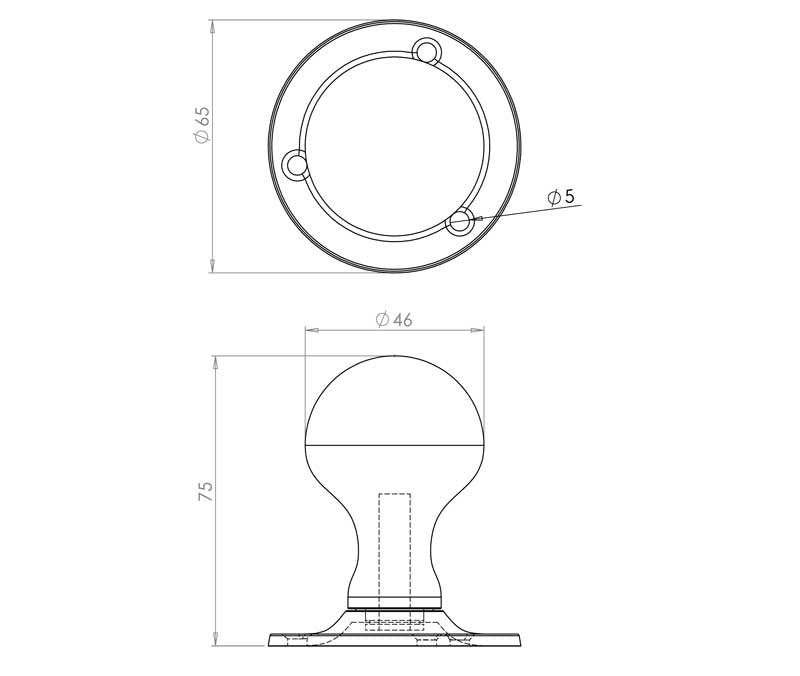 Technical drawing of of Frelan - Jedo Ball Shape Mortice Door Knobs Black Sku. JAB5