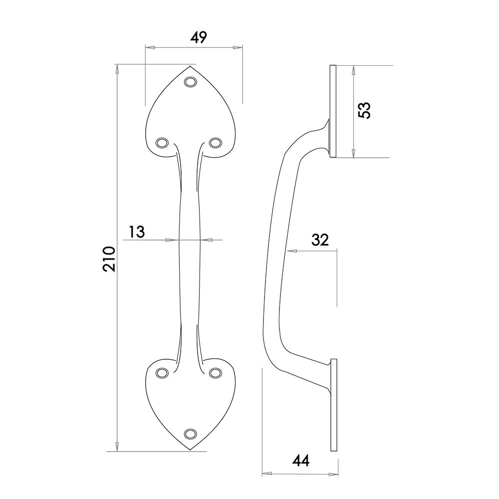 Technical drawing of of Frelan - Antique 200mm Pull Handle 200mm Black Sku. JAB66