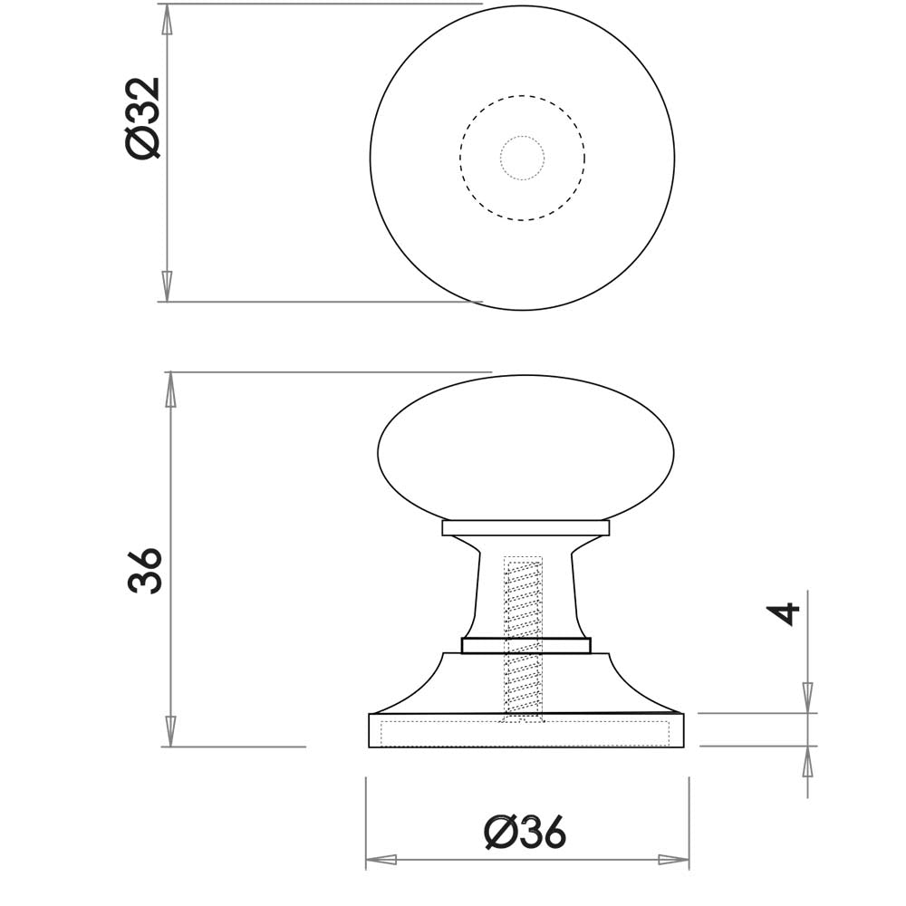 Technical drawing of of Frelan - Round Cupboard Knob 32mm Black Sku. JAB86