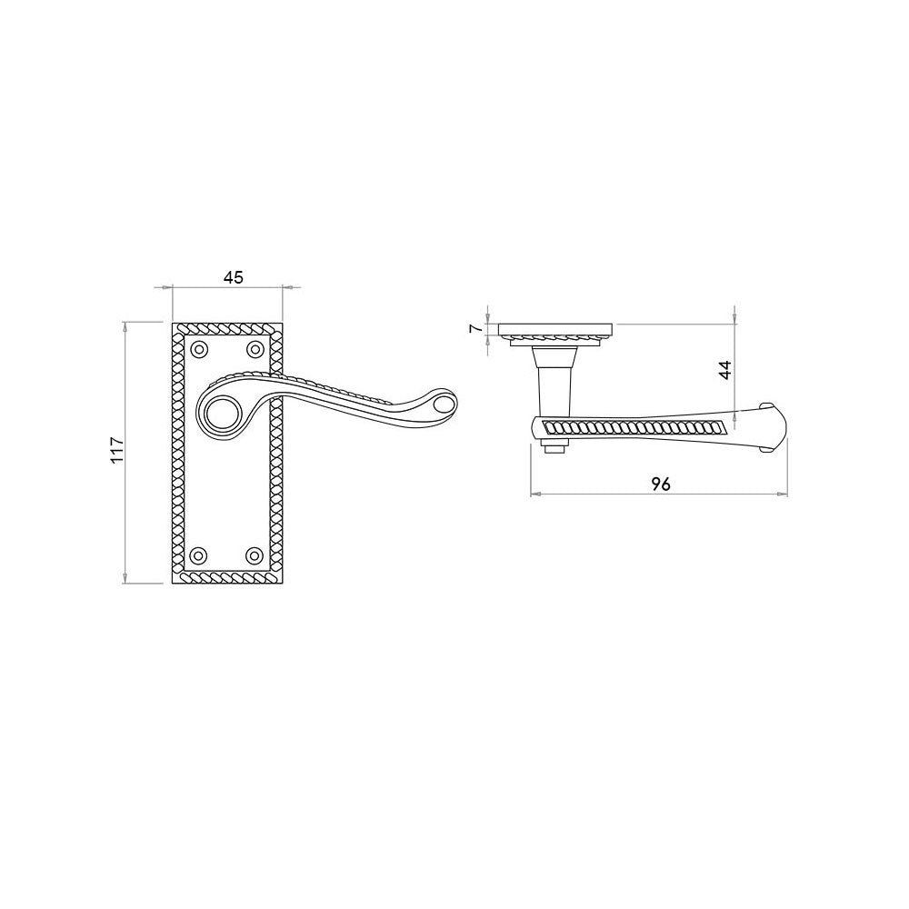 Technical drawing of of Frelan - Georgian Suite Door Handle on Short Latchset Plate Polished Brass Sku. JG2PB