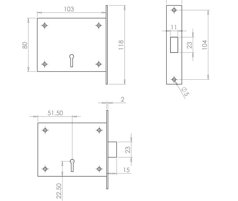 Technical drawing of of Frelan - Fire Brigade Mortice Locks FB1 Sku. JLFB1