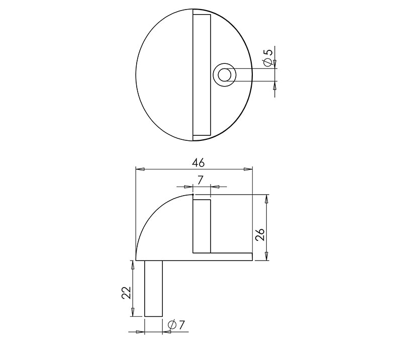 Technical drawing of of Frelan - Nero Oval Floor Mounted Door Stop 46x26mm Black Sku. JMB86