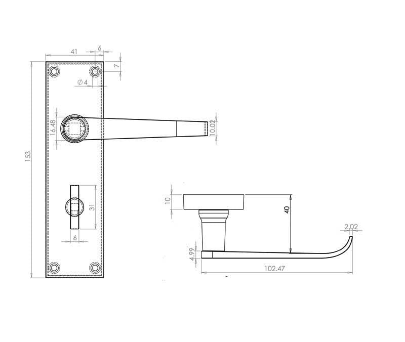 Technical drawing of of Frelan - Victorian Straight Door Handle on Bathroom Plate Polished Chrome Sku. JV30BPC
