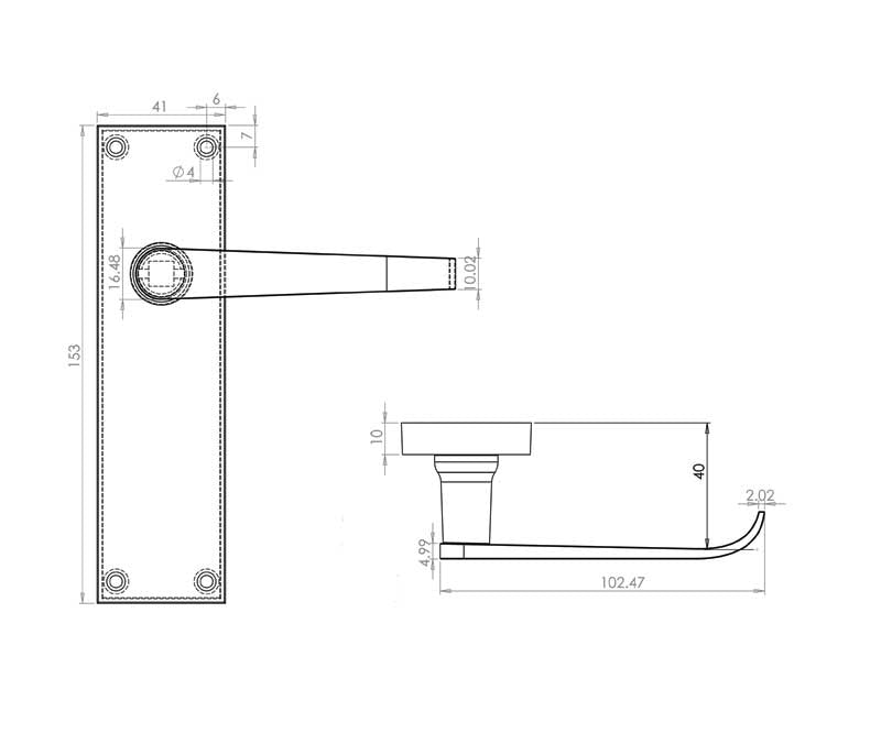 Technical drawing of of Frelan - Victorian Straight Door Handles on Long Latchset Plate Polished Chrome Sku. JV31LPC