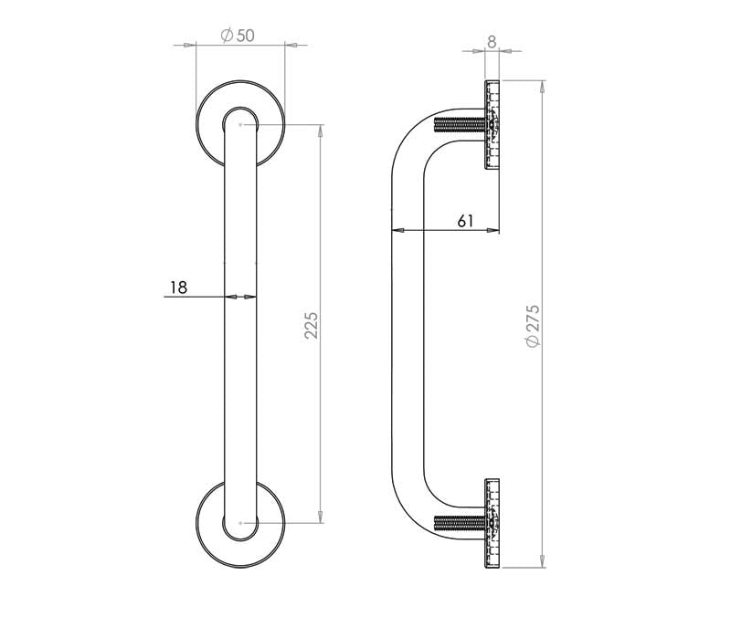Technical drawing of of Frelan - Jedo Thame Pull Handles 225x19mm Polished Brass Sku. JV3500APB