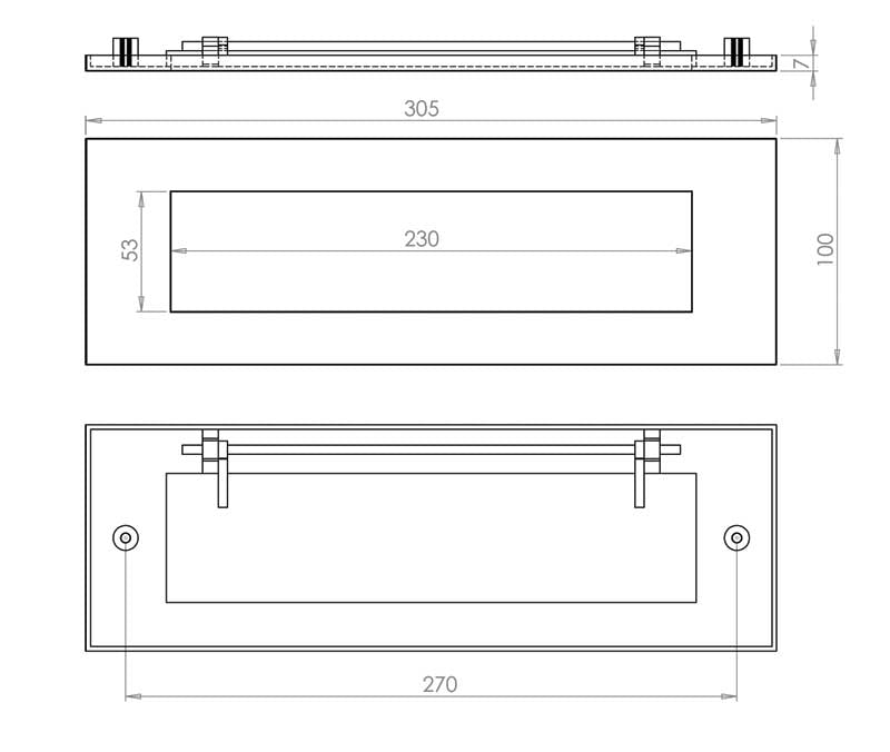 Technical drawing of of Frelan - Jedo Plain Letterplates 305x100mm Polished Chrome Sku. JV36APC