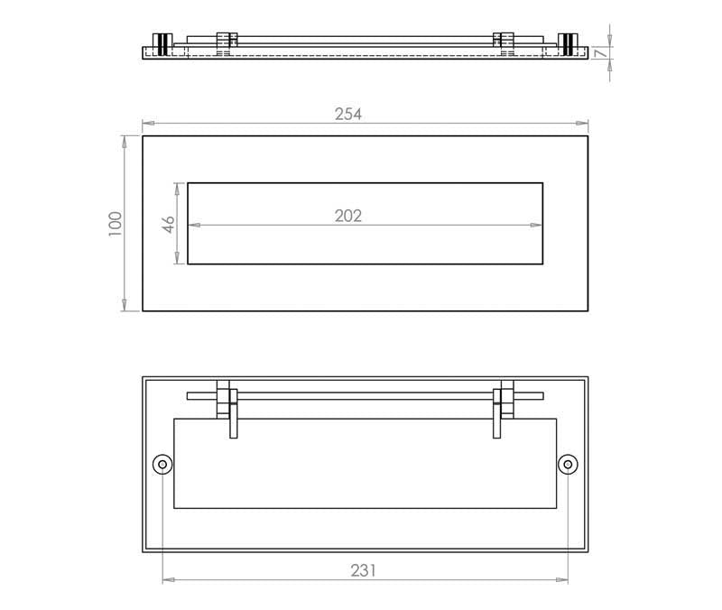 Technical drawing of of Frelan - Jedo Plain Letterplates 254x100mm Polished Chrome Sku. JV36LPC