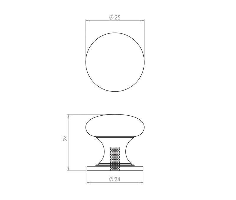 Technical drawing of of Frelan - Jedo Traditional Cupboard Knobs 25mm Antique Brass Sku. JV47AAB