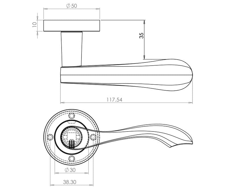 Technical drawing of of Frelan - Gamma Door Handles Satin Chrome Sku. JV509SC