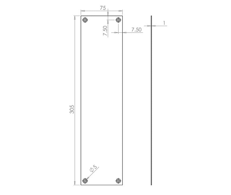 Technical drawing of of Frelan - Jedo Plain Fingerplates 305x75mm Polished Brass Sku. JV58PB