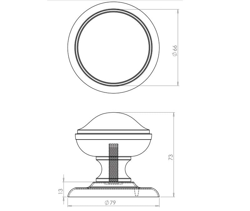 Technical drawing of of Frelan - Jedo Belgravia Centre Door Knobs 66mm Polished Chrome Sku. JV59PC
