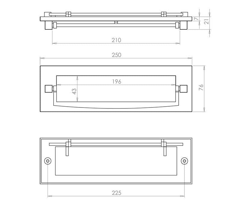 Technical drawing of of Frelan - Jedo Postal Knocker 250x76mm Polished Chrome Sku. JV80PC