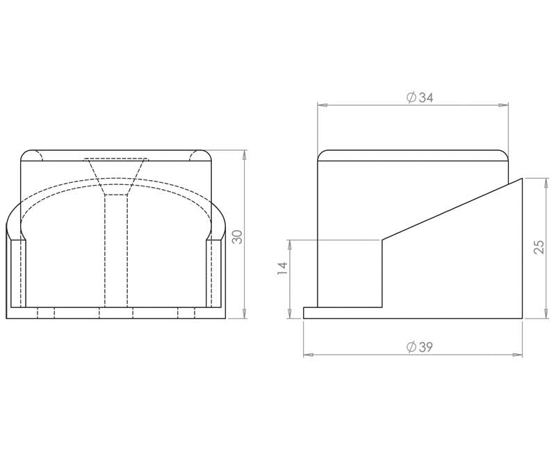 Technical drawing of of Frelan - Jedo Shielded Floor Mounted Door Stop 40x30mm Satin Chrome Sku. JV9529SC