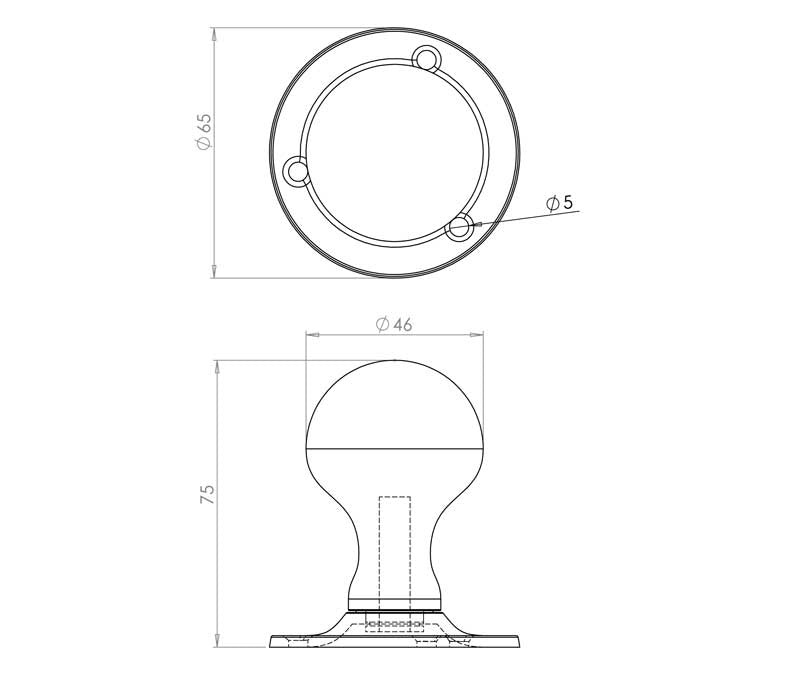 Technical drawing of of Frelan - Jedo Ball Shape Mortice Door Knobs Pewter Sku. PEW5