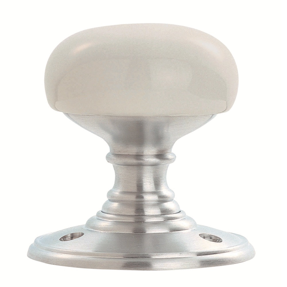 High quality image of Carlisle Brass - Delamain Porcelain Mortice Knobs White - Satin Chrome | Sku. dk34pwsc | Trade Door Handles.