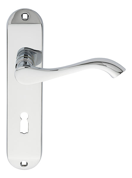 High quality image of Carlisle Brass - Andros Lever on Lock Backplate - Polished Chrome | Sku. dl180cp | Trade Door Handles.