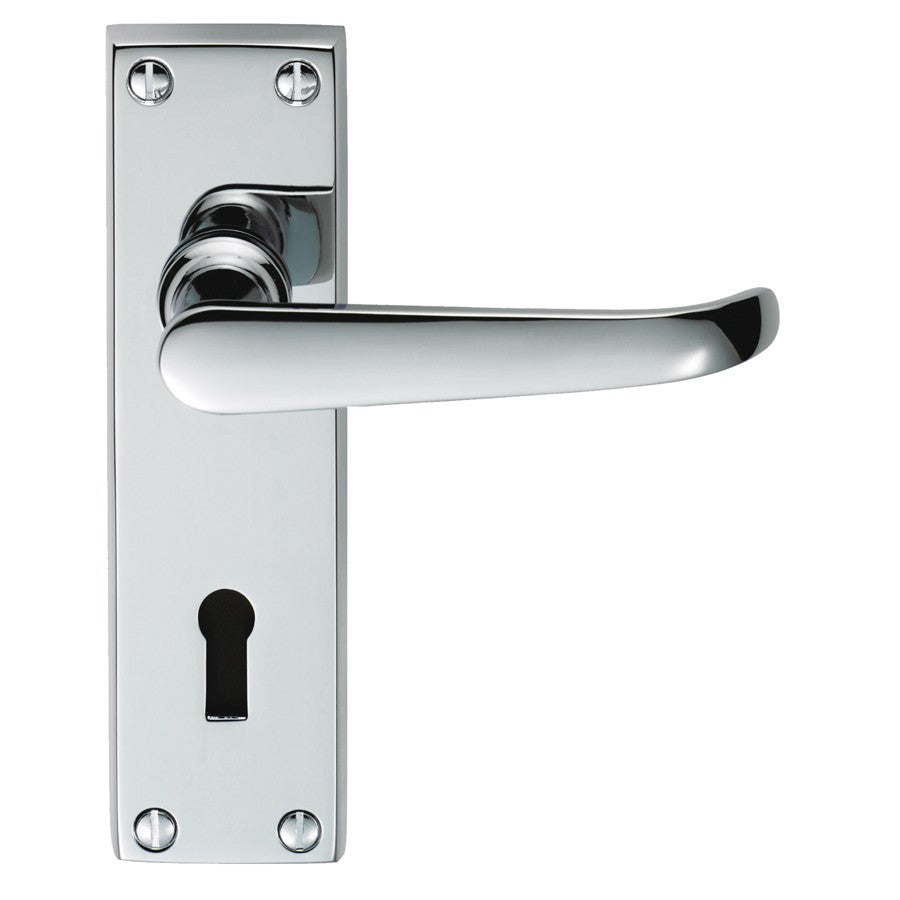 High quality image of Carlisle Brass - Victorian Ascot Lever on Lock Backplate - Polished Chrome | Sku. dl30cp | Trade Door Handles.