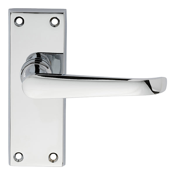 High quality image of Carlisle Brass - Victorian Ascot Lever on Short Latch Backplate - Polished Chrome | Sku. dl31cp | Trade Door Handles.