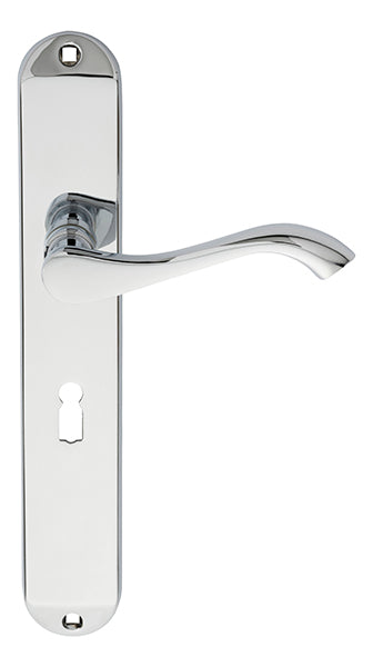 High quality image of Carlisle Brass - Andros Lever on Long Lock Backplate - Polished Chrome | Sku. dl380cp | Trade Door Handles.
