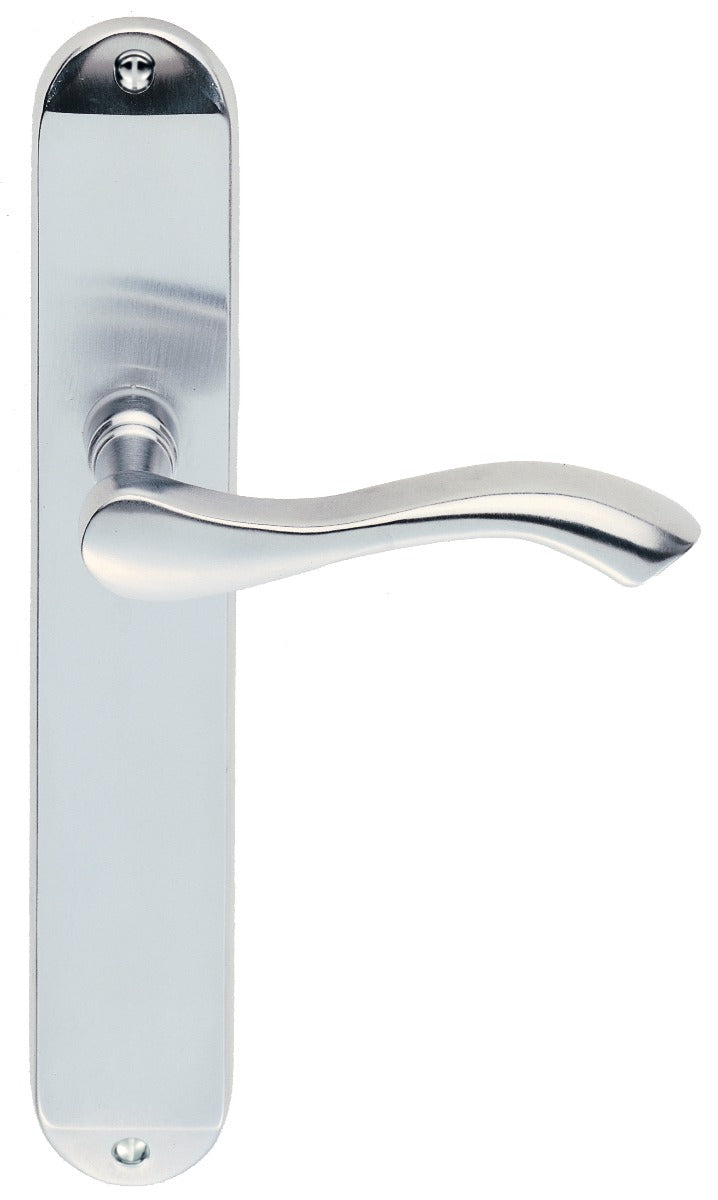 High quality image of Carlisle Brass - Andros Lever on Long Latch Backplate - Satin Chrome | Sku. dl381sc | Trade Door Handles.