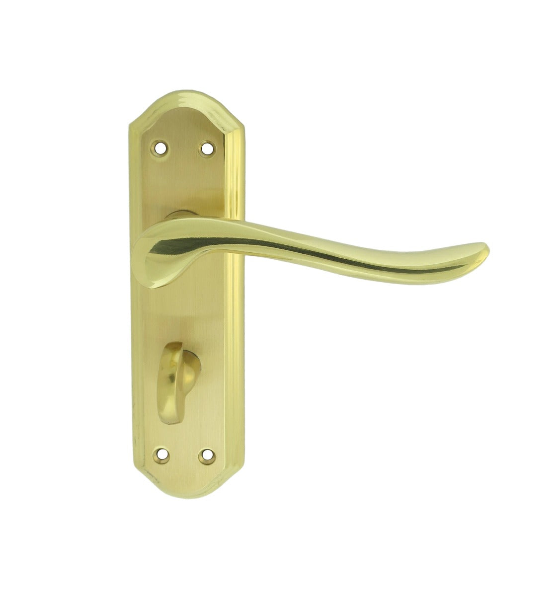 High quality image of Carlisle Brass - Lytham Lever on WC backplate - Dual Finish-Satin/Polished Brass | Sku. dl452sbpb | Trade Door Handles.