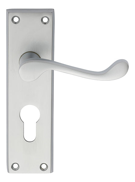 High quality image of Carlisle Brass - Victorian Scroll Lever on Euro Lock Backplate - Satin Chrome | Sku. dl54ysc | Trade Door Handles.