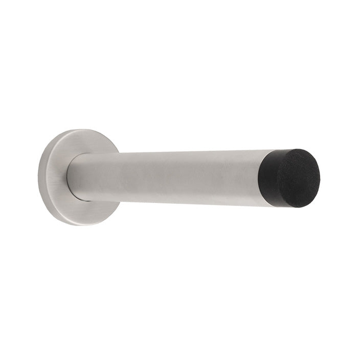 High quality image of Eurospec - 150 x 22mm - wall mounted doorstop on rose - concealed fix - satin stainless steel - 150mm | Sku. dsw1019sss | Trade Door Handles.