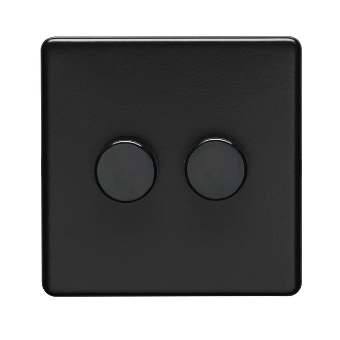 This is an image of Eurolite - Concealed 3mm 2 Gang Dimmer Matt Black (With Black Trim) | Sku. ecmb2dled | available from Trade Door Handles.