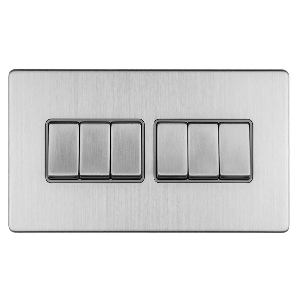 This is an image of Eurolite - Concealed 3mm 7 Gang 10Amp 2Way Switch Stainless Steel (With Matching Trim) | Sku. ecss6swg | available from Trade Door Handles.