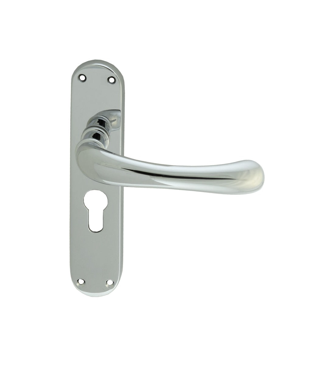 High quality image of Manital - Ibra Lever on Euro Lock Backplate - Polished Chrome | Sku. el11ycp | Trade Door Handles.