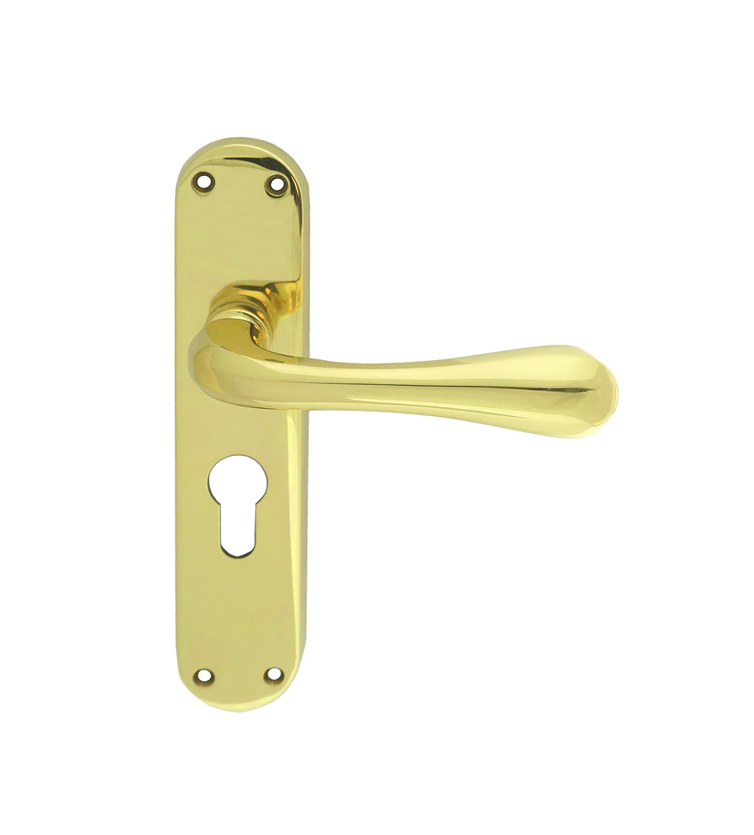 High quality image of Manital - Astro Lever on Euro Lock Backplate - Polished Brass | Sku. el21y | Trade Door Handles.